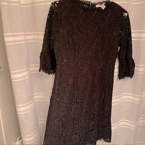 Black lace 3/4 bell sleeve lace dress.